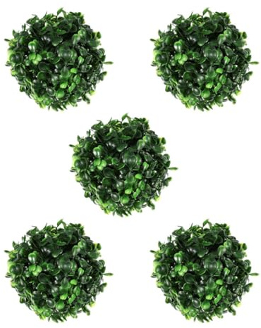 NUOBESTY 5 Sfere di Piante Artificiali in Plastica da 12 CM Palline di e Foglie Verdi Realistiche per Decorazioni Matrimonio Feste Giardino e Arredamento Casa