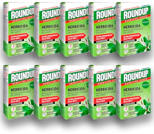 PACK x10 ROUNDUP Herbicida para todo tipo de malas hierbas cubre hasta 108 m2 | 4 Envases de 250ml | Formula Concentrada | Efectos en 1 hora | Elimina hasta 70 especies de hierbas/musgo | Nexum Market