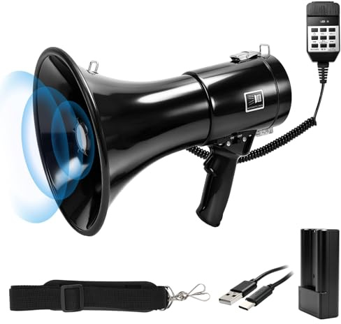 WingFly Mégaphone Transportable 150W, Portée Maximale 2000m, Fonctions Enregistrement et Bluetooth, Megaphone Porte Voix avec Bandoulière Réglable, Réglage Volume, pour Sport et Sécurité