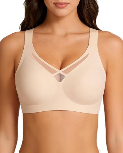 Happriue Seamless Jelly Support Bra for Women, Wireless Push Up Full Coverage Bra, 360° Lift, No Underwire, Smooth Back Support, Invisible T-Shirt Bra (UK, Alpha, M, Regular, Regular, Skin Tone)
