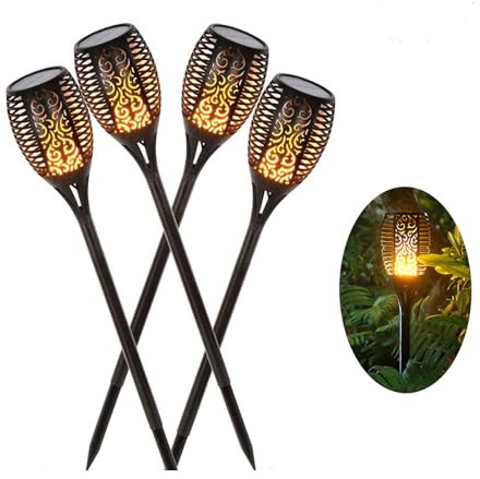 Torcia a energia solare, con fiamme tremolanti, impermeabile, 96 LED, decorazione per patio, prato, paesaggio, illuminazione dal tramonto all'alba, accensione e spegnimento automatico per giardino
