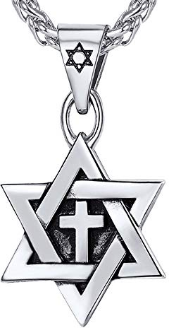 U7 Star David Pendant Necklace with Cross for Men Women Silver Stainless Steel Israel Religious Jewish Jewellery Hexagram Necklaces