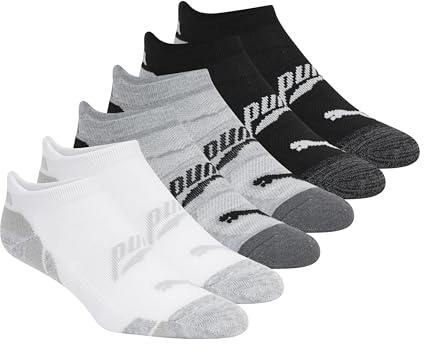 PUMA womens 6 Pack Low Cut Running Socks, White/Multi, 9 11 US