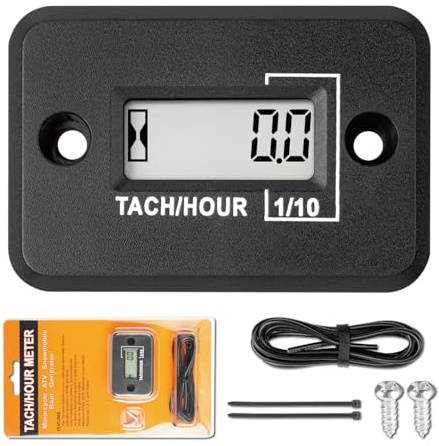 Jayron Tach Timmeter digital LCD induktiv varvräknare inget batteri kraftfull tidtagning varv/min mätning vattentät design, för gas motor gräsklippare motorcykel snöskoter generator (2 tak) (svart)