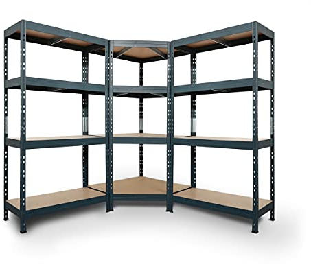 Rivet Schwerlastregal Regalsystem anthrazitgrau, 1 Eckregal (180x90x45x64,5cm 250kg 4 HDF-Böden) und 2 Steckregale (180x90x45cm 250kg 4 HDF-Böden) Steckregal Metallregal Kellerregal Lagerregal