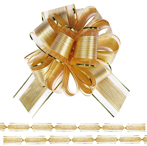 BeiLeiNiceHK 6 Inch 12 Pack Large Pull Bow Gift Wrapping bows, Ribbon Pull Bows for Wedding Gift Baskets, Party Gift Wrap Bows, Presents Decorating Bows to Wrap Box or Decoration (Gold)