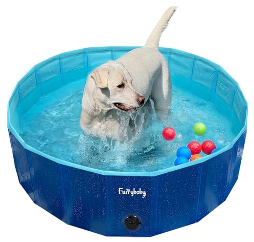 Furrybaby Foldable Dog Pool, Small Dog Swimming Pool for Dogs, Collapsible Hard Plastic Doggie Pool, Portable Bath Tub for Pets Dogs and Cats, Navy 32''