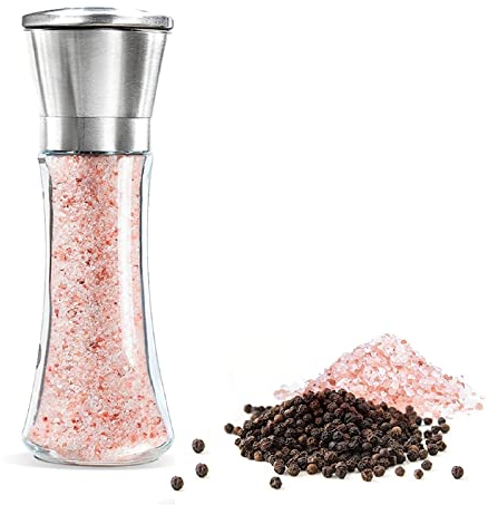 GLLBTPT Salz und Pfeffermühle,Edle Salzmühle & Pfeffermühle aus hochwertigem Edelstahl, Verstellbare Grobheit für Gewürze, Frisch Gemahlener Pfeffer Meersalze