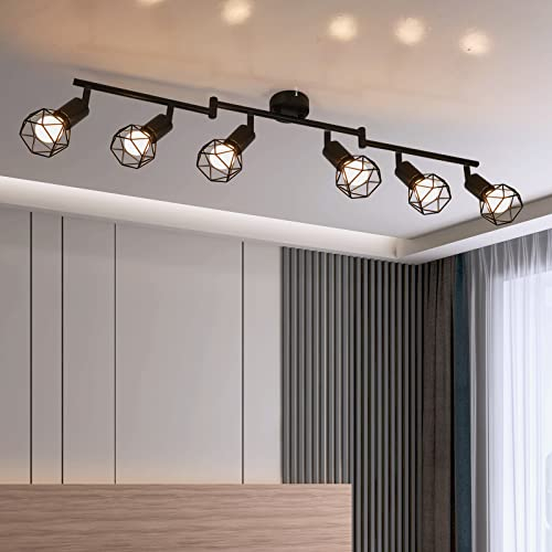 Wall Spotlight Fitting, Retro Rotatable Ceiling Spotlight, Black Metal Iron Lampshade Ceiling Light, Adjustable Wall Lamp for 6 E14 Bulb, Suitable for Living Room Bedroom Kitchen Loft Hallway