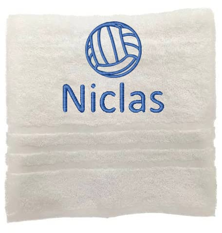 Pet-Jos Personalisiertes Handtuch mit Namen Schön gestickter Sport Name Handbadetuch 100% Baumwollhandtuch Sportliche Motive Personalized Custom Towel with Name (140 x 70 cm, Volleyball Sport)