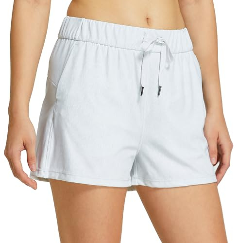 WILLIT Damshorts, sportbyxor, lätta vandringsbyxor, korta byxor, snabbtorkande löparbyxor, sommarshorts, fitness, tennis, sport, lounge, badshorts med fickor, 6,5 cm, Heideweiss, M