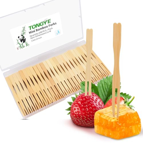 Cocktail Forks Appetizer Forks Mini Charcuterie Fork, Toothpick Forks, 3.5 Small Bamboo Fork Tiny Wooden Forks, Little Fruit Food Picks Disposable (100 PCS)
