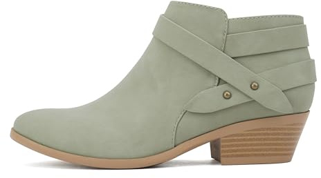 Soda SWEETEN Women's Fashion Closed Toe Multi Strap Ankle Bootie Block Heel (Sage Nubuck Sweeten, medium numeric_7)