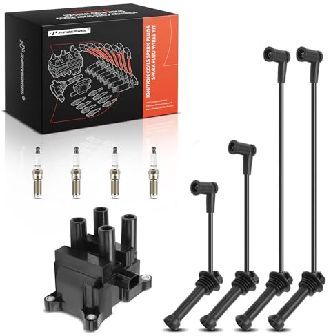 A-Premium 1 Ignition Coils with 4 Wire and 4 Iridium Spark Plugs Compatible with Ford Fiesta 2011-2019 1.6L
