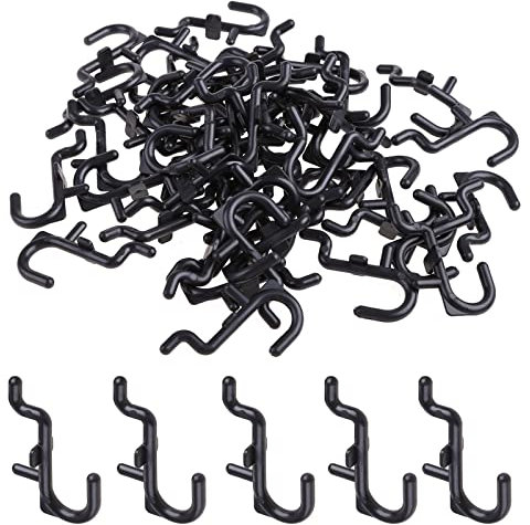 amangul Lot de 50 crochets noirs en forme de J résistants pour panneau perforé