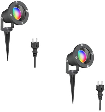 ledscom.de 2 focos LED de jardín DUK antracita con pincho de suelo para exteriores, IP65, incl. lámpara LED smart Home RGBW GU10 (5,5W, 473lm)