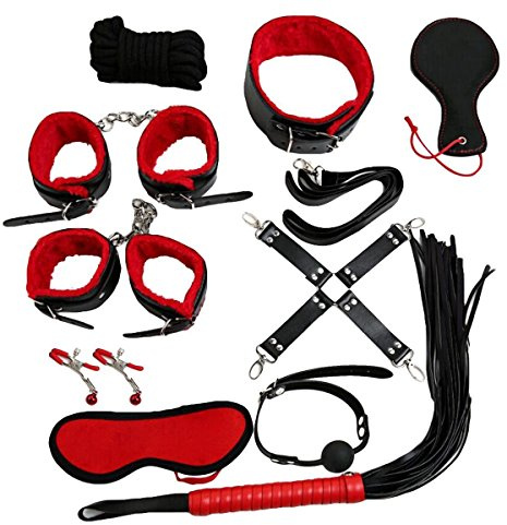 BONDAGERIE® Kit Accessori coppia da dieci pezzi con gàg in sìlìcone, ecopelle, sacco in raso incluso
