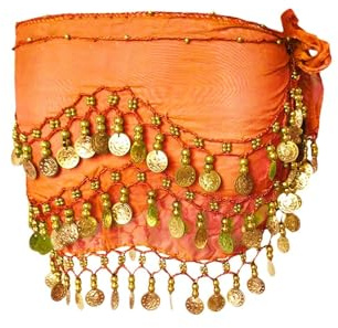 Ceinture Danse Orientale Femme, Écharpes de Hanche de Danse du Ventre Fille Foulard Belly Dance Foulard à Sequins Doré Écharpe Déguisement Mousseline de Soie, pour Scène, Anniversaire, Fête, 1 Pièce
