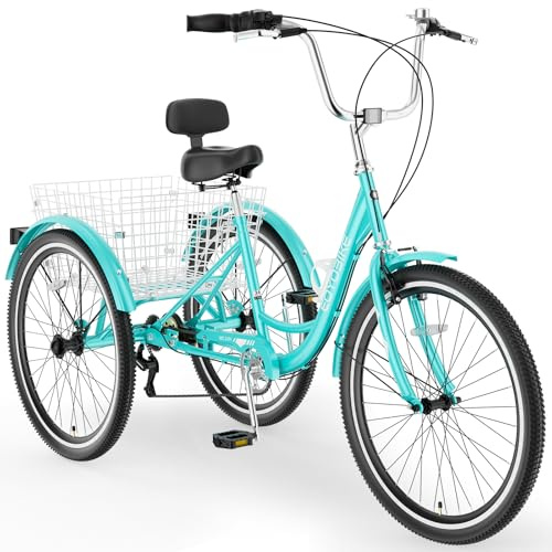 MOONCOOL Adult Tricycles 3 Wheel 7 Speed Trikes, 20/24/26 inch Adult Trikes 3 Wheeled Bike with Basket for Seniors, Women, Men