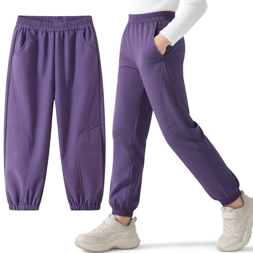 Hoseay Pantalones Softshell Trekking Niñas, Forrados Pantalón Senderismo Térmicos Impermeables, Resistentes al Viento Pantalones Outdoor Deportivos Otoño Invierno para Niña 12-13 Años, Morado