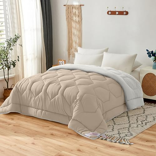 NOVOTEXTIL Edredón Cama 90 (180x260), Relleno Nórdico de Fibra 350 g/m² - Edredón Nórdico Bicolor Invierno Suave, Ligero, Reversible y Transpirable (Beige/Lino)