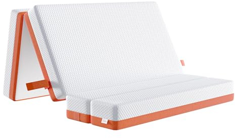 TeQsli Single Foldable Mattress, 15CM Memory Foam Folding Mattress with Removable Washable Cover, for Guest Beds, Camping and Road Trips, CertiPUR-US Certified (90x190x15CM)