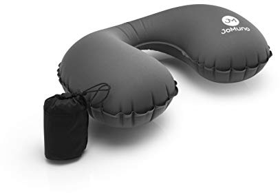 JoMuno Nackenkissen | Reisekissen aufblasbar | Nackenhörnchen Ultralight und kompakt passt es in Jede Handtasche (grau)