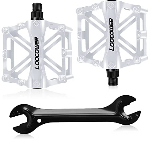 Bicycle Cycling Bike Pedals, New Aluminum Antiskid Mountain Bike Pedals Road Bike Hybrid Pedals for 9/16 inch With Free installation Tool-White