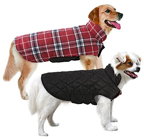 MIGOHI Hundejacken für den Winter, Winddicht, wendbar, Hundemantel für kaltes Wetter, britischer Stil, kariert, warme Hundeweste für kleine, mittelgroße und große Hunde, Rot XL