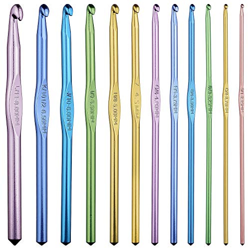 SHATCHI Lot de 12 crochets en aluminium de 2 à 8 mm, argenté, prise en main ergonomique, tricot, tissage