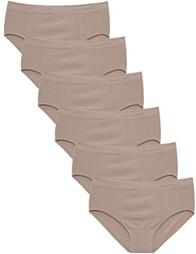 Channo Bragas de Algodón y Bambú para Mujer, Talle Alto, Sin Costuras, Colores Lisos - Pack de 6, Visón, L