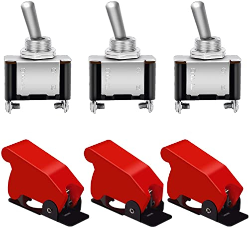 VISSQH 12 volt schalter wasserdicht,auto kippschalter, SPST 2-Pin EIN/AUS Metall Auto Wippschalter,mit Wasserdicht Schutzkappe 12 volt schalter , zum Auto KFZ LKW Boot (3er Pack, rot)