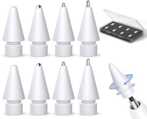 Inesore 8-pack för Apple Pencil Tips ersättningstillbehör, kompatibla med Apple Pencil Pro/2:a generationen/1:a generationen/USB C, iPencil Nib för iPad Pro/Air/Mini, för att rita (vit metallspets)