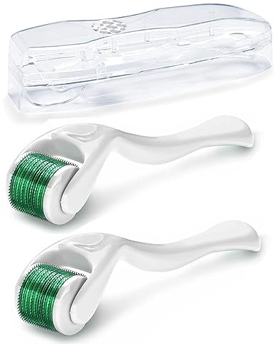 Zemolo 2 Stück Derma-roller 0,25mm mit 0,5mm,Bartroller Microneedling Roller mit 540 Nadeln Micronadeln, Derma-Roller für Mann & Frau Haarpflege Gesicht und Körper Dehnungsstreifen, Falten,Große Poren