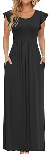 AUSELILY Maxi Dresses for Women Elegant Wedding Ruffle Petal Sleeve Flowy Dress Summer Casual Black Long Dresses XL