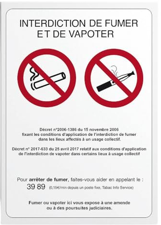 Affichage Interdiction de Fumer & Vapoter