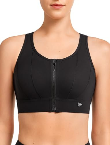 Yvette Front Closure Sports Bras for Women High Support Large Bust Supportive Sports Bra High Impact for Running,Black,M+