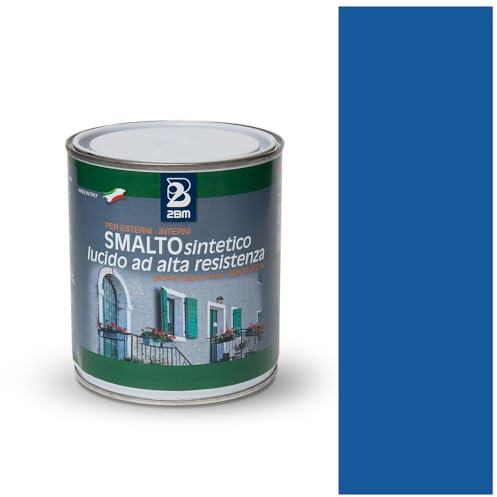 2BM Smalto Sintetico ad Alta Resistenza Blu Traffico RAL5017 a Solvente Brillante Inodore, Non Ingiallente, Adatto a Legno, Metallo e Muro, Per Interni ed Esterni | Formato 0,125 lt