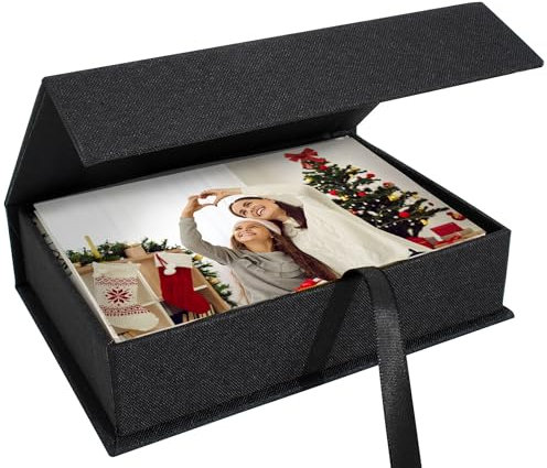 Hiwhy Photo Storage Box 10x15 cm, Linen Photo Box, Memory Box Perfect to Store Your Photo, Pictures, Certificates, Scrapbooking Supplies, Keepsakes and Jewelry Black