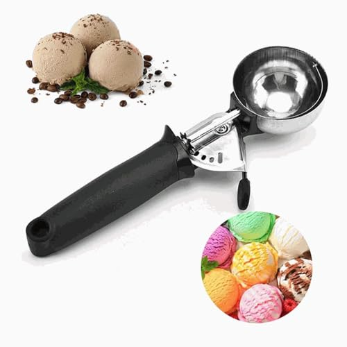 CHEFZOCO Cuchara de helado, Sacabolas Helado, Cuchara bolas helados, Cucharón de helado con gatillo, Accesorios de cocina, Apto para Lavavajillas, 6 cm diámetro bola, Acero inoxidable mango plástico