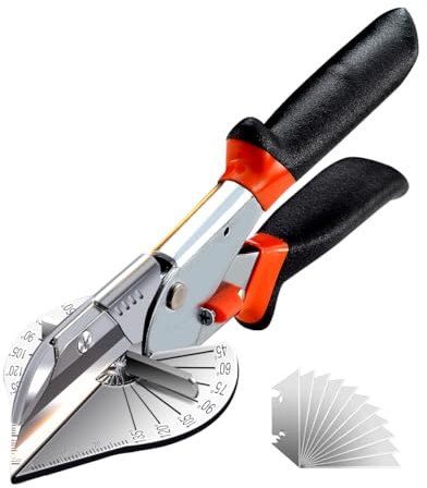 KATUR Mehrwinkel-Gehrungsschere, 45 bis 135 Grad Multifunktions-Kanalschere, Trimmschere Werkzeug zum Schneiden von Weichholz, Kunststoff, PVC, inklusive 10 Ersatzklingen