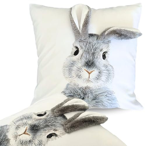 Bada Bing Osterdeko Kissenhülle 3D Dekokissen Hase mit Schlappohren - Sofakissen Bezug in 40x40 cm Deko - Kissen mit Osterhase und Hasenlöffel - Couchkissen Zierkissen fürs Wohnzimmer Schlafzimmer