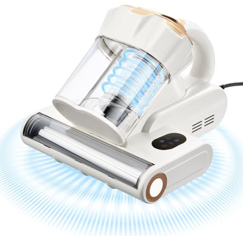 VEVOR Aspirateur Matelas Anti-acariens 550 W, Aspirateur à Main Lit avec Aspiration Puissante 18 kPa, Double Bac à Poussière, Filtre HEPA et Chauffage, Technologie à Ultrasons et Lampes de Nettoyage