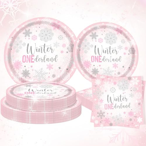 Winter Onederland 1st Birthday Decorations Snowflake Plates Napkins | 1st Party Decorations for Winter First Birthday Supplies Favors