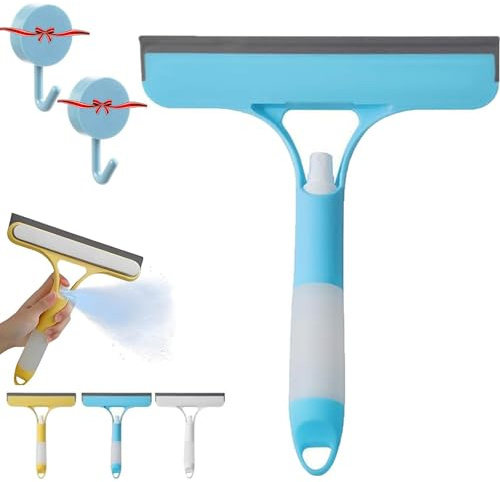 Pro 3 in 1 Spray Squeegee for Windows – Glass Cleaning Tool with Built-in Spray Bottle, Scrubber, and Wiper – for Car Windshield, Shower, Mirror, and Home Use (Blue)