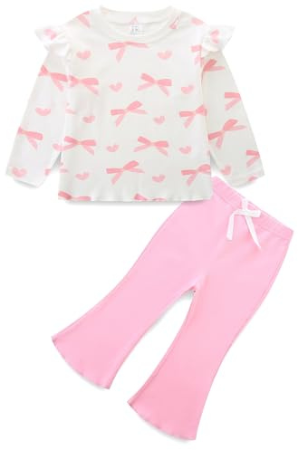 KIDDLETOWN Baby Girl Outfits Clothes Set, 2 Piece Toddler Clothing Set, Girls Kids Outfits Clothes Ruffle Print Tops + Leggings Trousers Pants 1-2 Years Old