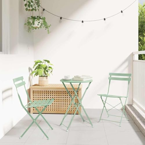 Teenpull Set da bistrò pieghevole, 3 pezzi, menta chiara, acciaio, mobili da giardino, balcone, terrazza, set da pranzo, design moderno, salvaspazio
