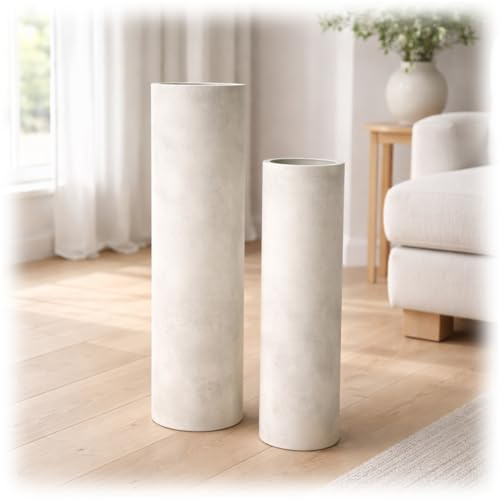 Leewadee set med 2 golvvaser i Metall, Vit, 60/47 cm - elegant accent för vardagsrum, hall, eldstad och kontor - perfekt för pampasgräs och torkade kvistar