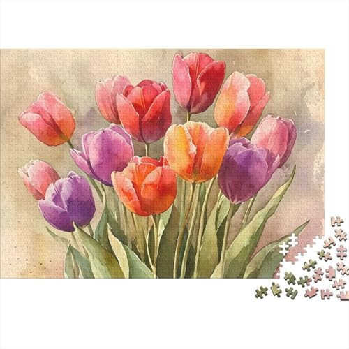 Bouquet de Tulipes 1000 PC Carton DIY Art Floral Aquarelle Puzzle, Jeu Amusant Adolescents, Couleurs Vives, Soulagement Stress & Loisirs Intérieurs 70x50cm/1000pcs