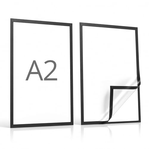 QWORK® Marco Magnético A2 Autoadhesivo (Pack de 2, 400x600 mm) – Porta Carteles de Cierre Magnético para Escaparates, Oficinas y Negocios – Exhibidor de Avisos, Títulos y Documentos, Negro